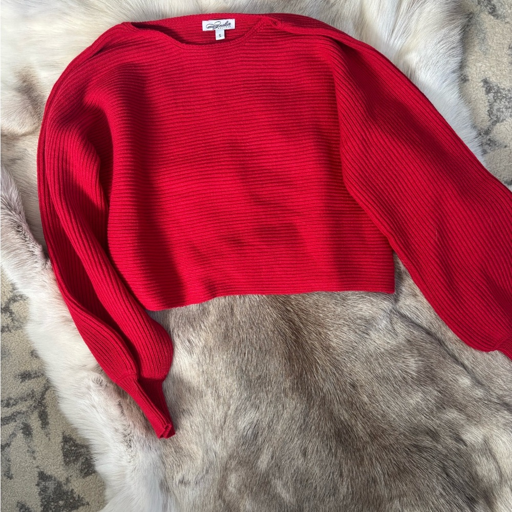 NWOT Magnolia Vibrant Red Off-Shoulder Sweater - Picture 6 of 8